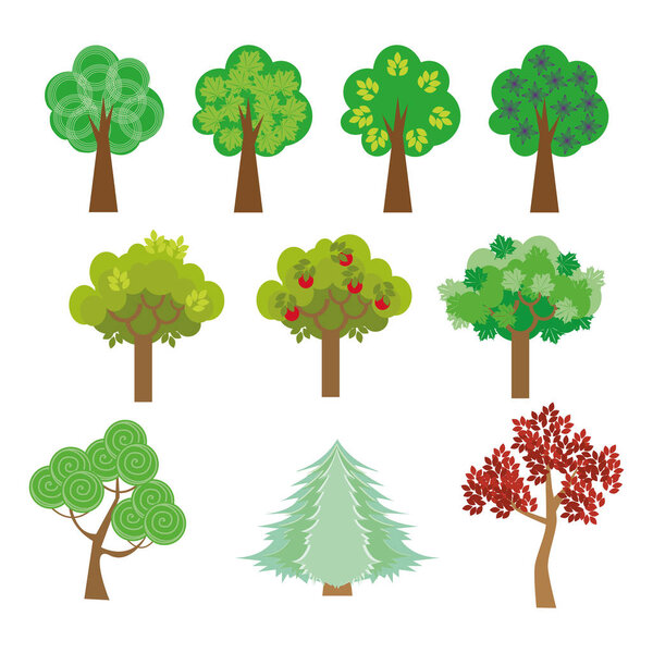 Деревья расположены в плоском стиле дизайна на улицах или в парке. Вектор, иллюстрация EPS10
.