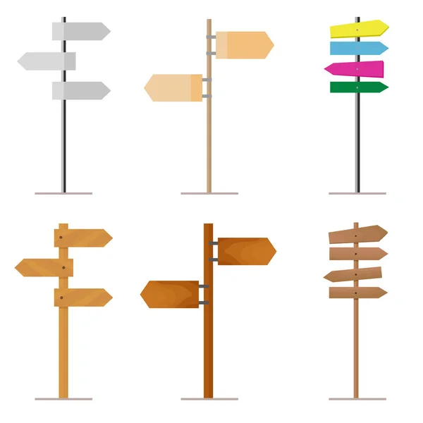 Conjunto de señales de tráfico de madera o metal para su proyecto de diseño. Aislado sobre fondo blanco. Vector, ilustración EPS10 . — Vector de stock