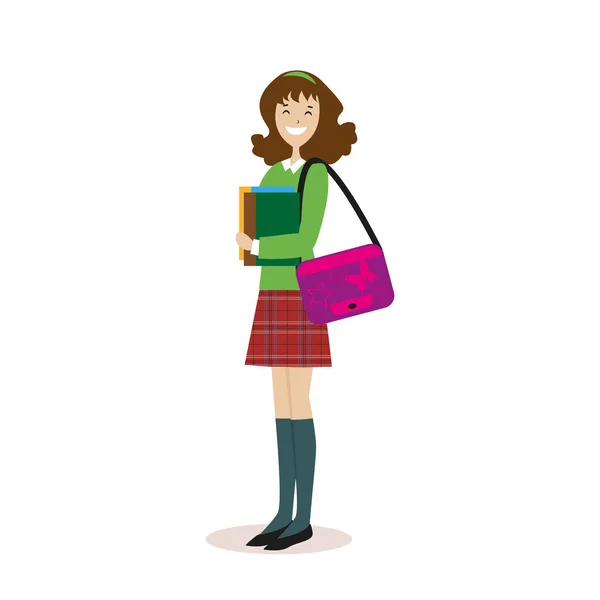 Школьница или студентка с книгами в руке. Девушка в школьной форме. Мультфильм женский персонаж изолирован на белом фоне. Вектор, иллюстрация EPS10 . — стоковый вектор