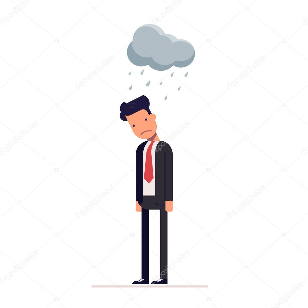 Concept of pessimist businessman or manager for the crisis. Flat character isolated on white background. Vector, illustration EPS10.