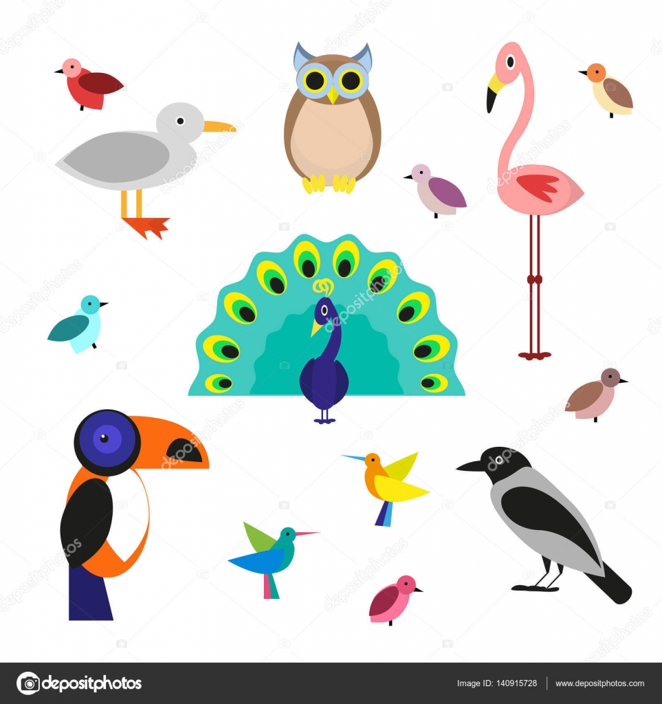 Multitude Doiseaux De La Bande Dessinée Dans Un Style Plat