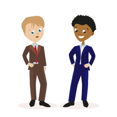 Onların takım elbiseli iki erkek. Klasik şık giysiler. Düz beyaz arka plan üzerinde izole karakter. Vektör, resimde Eps10.