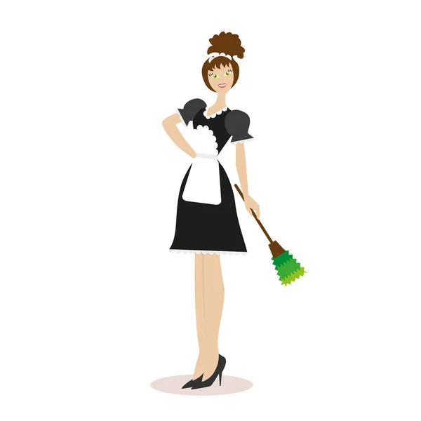 Empregada de limpeza em roupas de trabalho isoladas em fundo branco. Caráter plano isolado sobre fundo branco. Vetor, ilustração EPS10 . — Vetor de Stock