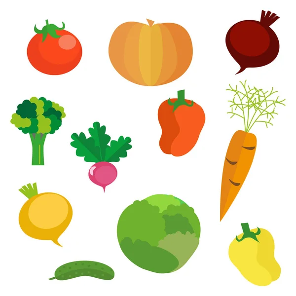 Conjunto de alimentos vegetales aislados sobre fondo blanco. Ilustración vectorial plana, EPS10 . — Vector de stock