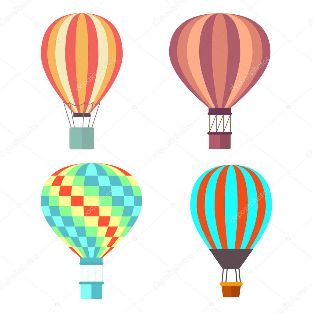 Set classical balloons to travel by air. Vector, illustration isolated on white background EPS10.