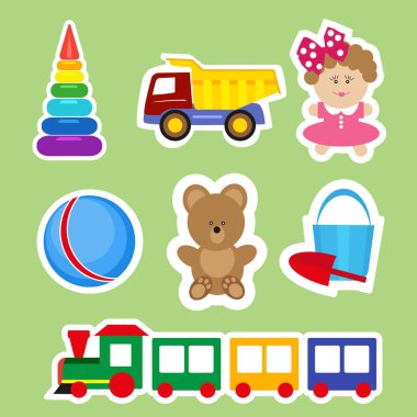 Çocuk odası dekorasyon için etiketleri kümesi. Vektör, düz stil yeşil renkli Eps10 izole çizimde.