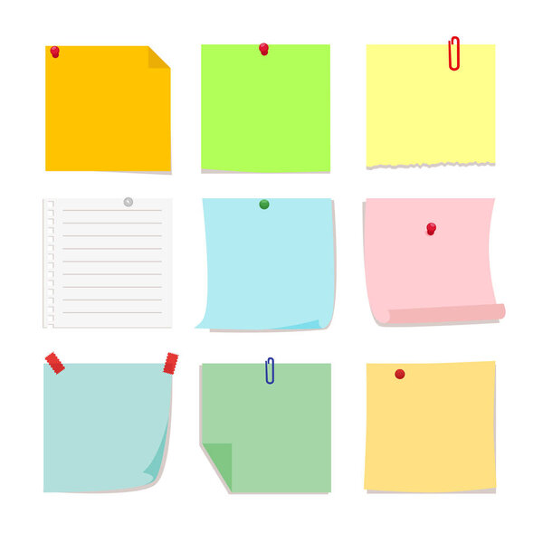 Set of detachable stickers paper notes. Vector, illustration in flat style isolated on white background EPS10.