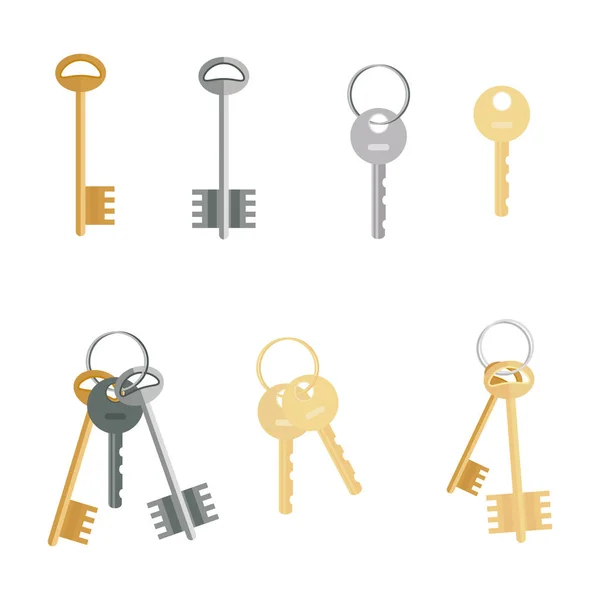 Clés placées isolées sur fond blanc. Icônes de dessin animé plat de clés de porte dans un style moderne . — Image vectorielle