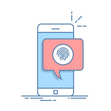 Bir parmak izi inceden inceye gözden geçirmek için bir öneri ile telefonda iletişim kutusu. Bir mobil uygulaması'nda yetkilendirmek için hızlı bir yol. İnce çizgi vektör çizim.