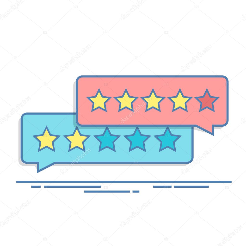 Concept of customer feedback. Rating in the form of stars. Negative or positive rating. Dialog box for the interface in the mobile application or on the site. Thin line vector illustration.