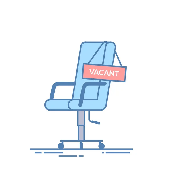 Удобное офисное кресло с табличкой о вакансии. Бизнес найма и набора абстрактной концепции. Ищите нового сотрудника. Тонкая линейная векторная иллюстрация на белом фоне . — стоковый вектор