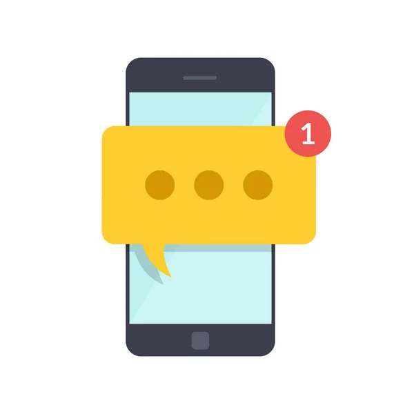 Smartphone-val új üzenet a képernyőn. Chat, sms, csipog, sürgős üzenet, Mozgatható Hírnök koncepciók a weboldalak, internetes bannerek, nyomtatott anyagok. Lapos illusztráció elszigetelt fehér background. — Stock Vector