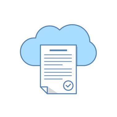 Bulut depolama simgesini metin belgede. Cloud Servisi. Düz illüstrasyon izole beyaz arka plan üzerinde.