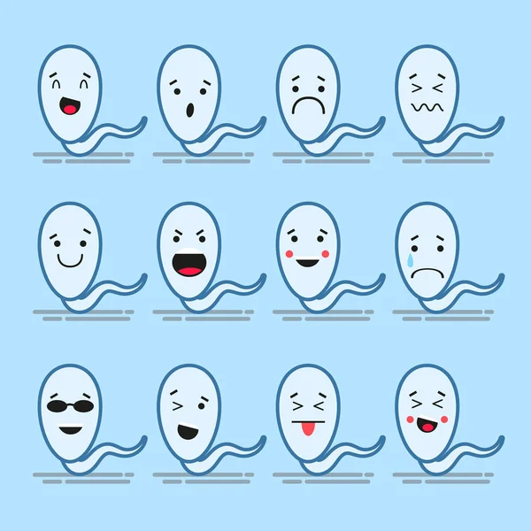 Set of 12 modern flat emoticons: sperm, smile, sadness and other emotions. Vector illustration isolated of color background. — Stock Vector