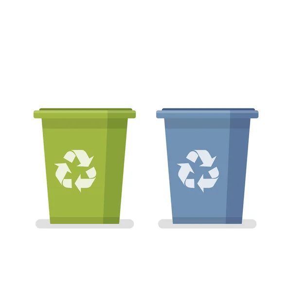 Une benne à ordures. Capacité pour les déchets ménagers. Traitement des ordures. Deux poubelles dans un style dessin animé plat. Illustration vectorielle isolée sur fond blanc . — Image vectorielle