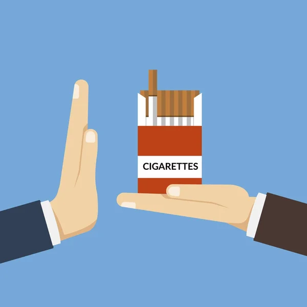 Concepto de dejar los cigarrillos. Una persona ofrece cigarrillos o fuma a otra persona. Estilo de vida saludable. Ilustración plana del vector . — Archivo Imágenes Vectoriales