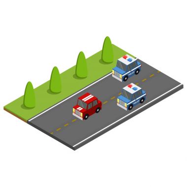 Polis suçlu takip araba. İzometrik vektör çizim.