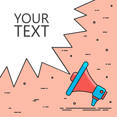 Kavram hoparlör ve arka plan üzerinde izole metin. Başlık sayfası veya Web sitesi için vektör çizim.