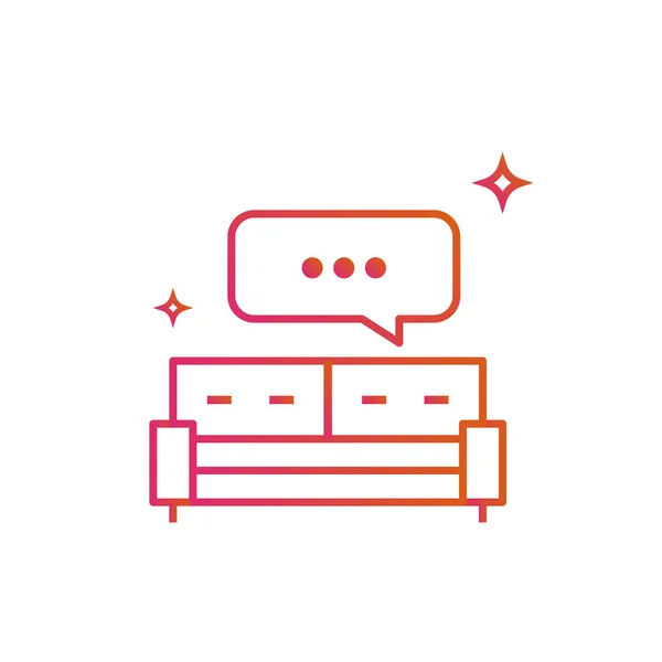 Bett oder Sofa. Sprechblase. Symbol. Gradient Line Vector Illustration isoliert auf weißem Hintergrund. — Stockvektor