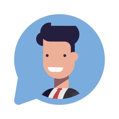 Avatar işadamı veya Yöneticisi. Sosyal simgesini konuşma balonu. Beyaz arka plan üzerinde izole düz vektör çizim.