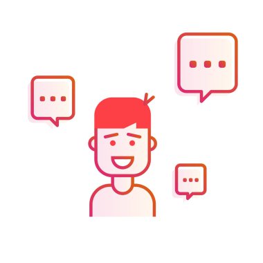 Genç adam ya da işadamı ile konuşma balonu avatar karakter vektör çizim tasarım beyaz arka plan üzerinde izole.