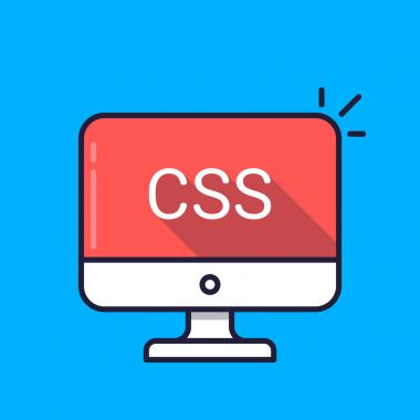 Bilgisayar ekranında Css kelime ile. Geçişli stil sayfası, stil sayfası dili kavramı. Web geliştirme, kodlama, kavramları öğrenme. Basit çizgi simgesi. Modern uzun gölge düz tasarım vektör çizim