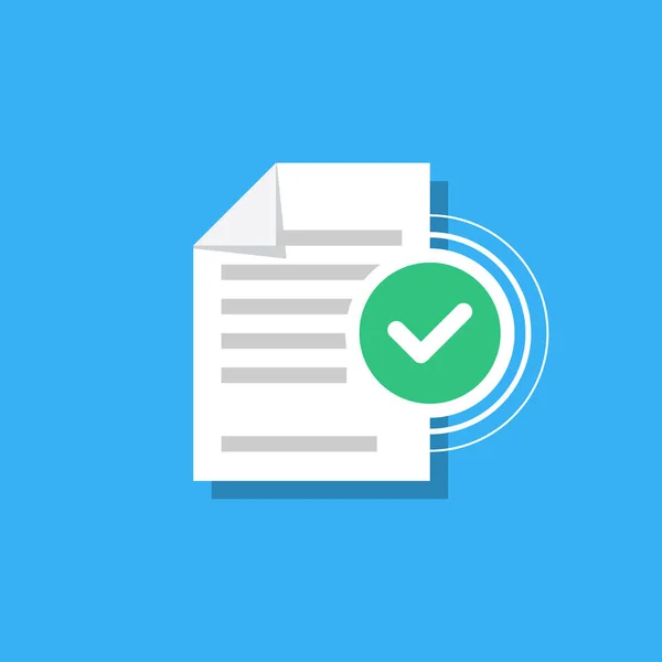 Verifique marca e documento isolado em segundo plano. Documento confirmado, declaração, resumo, relatório. Marca de verificação. Ilustração vetorial em estilo plano moderno . —  Vetores de Stock