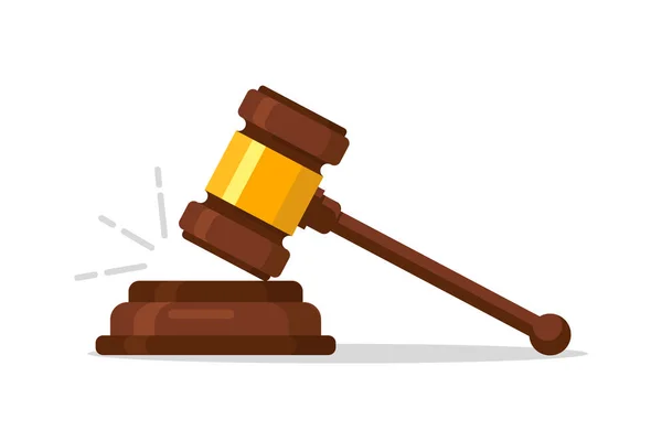 Суддя Hammer деревини аукціоні, судження. Дерев'яні суддя Обрядовий молоток голови з фігурними ручкою для винесення судового рішення речень і рахунків, суду, справедливості, з дерев'яна підставка. — стоковий вектор