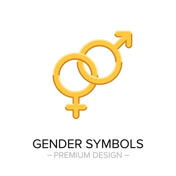 Gender symbols gold icon. Masculine and feminine gender symbols. 3d vector icon isolated on white background. — Stock Vector