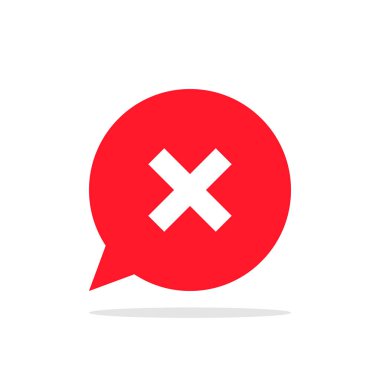 Çapraz veya X kırmızı konuşma balonu arka plan üzerinde. Onay veya onayı sembolü. Vektör illüstrasyon izole üzerinde beyaz artalan.