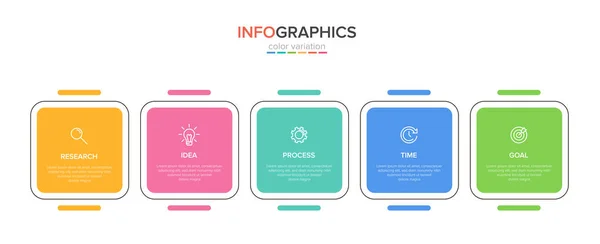 Infografik-Design mit Symbolen und 5 Optionen oder Schritten. Dünnlinienvektor. Infografik Geschäftskonzept. Kann für Informationsgrafiken, Flussdiagramme, Präsentationen, Websites, Banner, Druckmaterialien verwendet werden. — Stockvektor