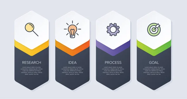 Diseño infográfico con iconos y 4 opciones o pasos. Vector de línea delgada. Concepto de negocio de infografía. Puede ser utilizado para gráficos de información, diagramas de flujo, presentaciones, sitios web, banners, materiales impresos. — Archivo Imágenes Vectoriales