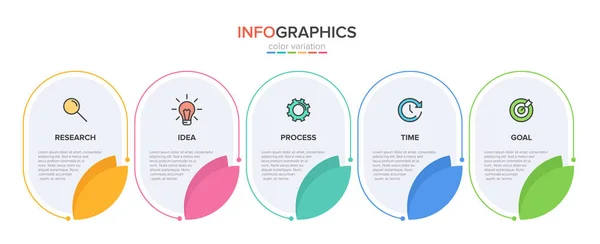 Infografik-Design mit Symbolen und 5 Optionen oder Schritten. Dünnlinienvektor. Infografik Geschäftskonzept. Kann für Informationsgrafiken, Flussdiagramme, Präsentationen, Websites, Banner, Druckmaterialien verwendet werden. — Stockvektor