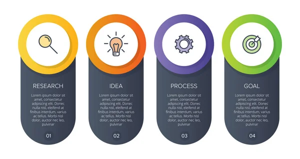 Infografisk design med ikoner og 4 muligheder eller trin. Tynd linjevektor. Infografik forretningskoncept. Kan bruges til info grafik, flowdiagrammer, præsentationer, hjemmesider, bannere, trykte materialer. – Stock-vektor