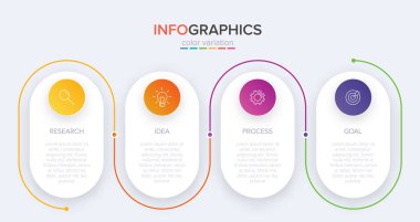 Simgeli ve 4 basamaklı bilgi tasarımı. İnce çizgi vektörü. Bilgi işlem iş konsepti. Bilgi grafikleri, akış grafikleri, sunumlar, web siteleri, afişler, yazılı materyaller için kullanılabilir.