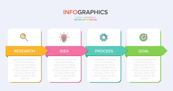 Design infográfico com ícones e 4 opções ou passos. Vetor de linha fina. Conceito de negócio de infográficos. Pode ser usado para gráficos de informações, fluxogramas, apresentações, sites, banners, materiais impressos. — Vetor de Stock