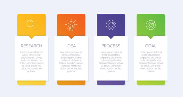 Diseño infográfico con iconos y 4 opciones o pasos. Vector de línea delgada. Concepto de negocio de infografía. Puede ser utilizado para gráficos de información, diagramas de flujo, presentaciones, sitios web, banners, materiales impresos. — Archivo Imágenes Vectoriales