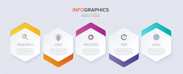 Infografický design s ikonami a 5 možnostmi nebo kroky. Tenký vektor. Infographics business concept. Lze použít pro informační grafiku, vývojové diagramy, prezentace, webové stránky, bannery, tištěné materiály. — Stockový vektor