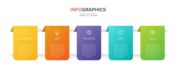 Infografik-Design mit Symbolen und 5 Optionen oder Schritten. Dünnlinienvektor. Infografik Geschäftskonzept. Kann für Informationsgrafiken, Flussdiagramme, Präsentationen, Websites, Banner, Druckmaterialien verwendet werden. — Stockvektor