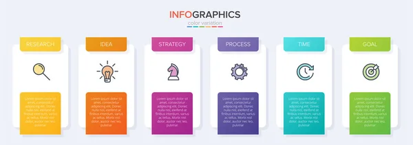 Concept of arrow business model with 6 successive steps. Six colorful graphic elements. Timeline design for brochure, presentation. Infographic design layout — Stock Vector