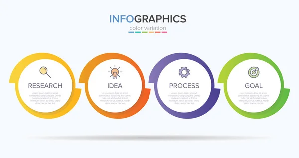 Infographic design s ikonami a 4 možnostmi nebo kroky. Tenký vektor. Infographics business concept. Lze použít pro informační grafiku, vývojové diagramy, prezentace, webové stránky, bannery, tištěné materiály. — Stockový vektor