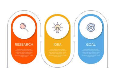 Ardışık üç adımlı ok iş modeli kavramı. Üç renkli grafik öğe. Broşür ve sunum için zaman çizelgesi tasarımı. Infographic tasarım düzeni.