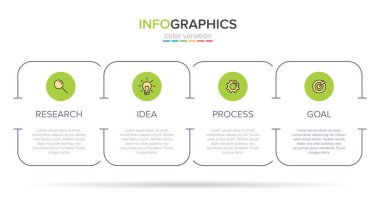 Simgeli ve 4 basamaklı bilgi tasarımı. İnce çizgi vektörü. Bilgi işlem iş konsepti. Bilgi grafikleri, akış grafikleri, sunumlar, web siteleri, afişler, yazılı materyaller için kullanılabilir.