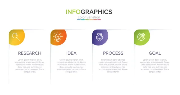 Infografisk design med ikoner och 4 alternativ eller steg. Tunn linje vektor. Affärsidé för informationsgrafik. Kan användas för informationsgrafik, flödesscheman, presentationer, webbplatser, banderoller, trycksaker. — Stock vektor