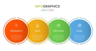 Simgeli ve 4 basamaklı bilgi tasarımı. İnce çizgi vektörü. Bilgi işlem iş konsepti. Bilgi grafikleri, akış grafikleri, sunumlar, web siteleri, afişler, yazılı materyaller için kullanılabilir.