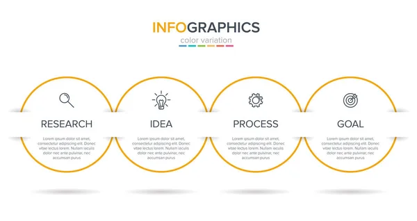 Infographic design με εικονίδια και 4 επιλογές ή βήματα. Λεπτή γραμμή διάνυσμα. Επιχειρηματική έννοια Infographics. Μπορεί να χρησιμοποιηθεί για πληροφορίες γραφικών, διαγράμματα ροής, παρουσιάσεις, ιστοσελίδες, πανό, έντυπο υλικό. — Διανυσματικό Αρχείο