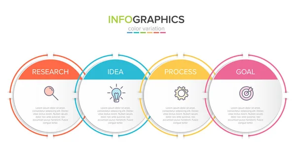 Infografisk design med ikoner och 4 alternativ eller steg. Tunn linje vektor. Affärsidé för informationsgrafik. Kan användas för informationsgrafik, flödesscheman, presentationer, webbplatser, banderoller, trycksaker. — Stock vektor