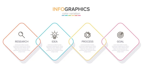 Infografik-Design mit Symbolen und 4 Optionen oder Schritten. Dünnlinienvektor. Infografik Geschäftskonzept. Kann für Informationsgrafiken, Flussdiagramme, Präsentationen, Websites, Banner, Druckmaterialien verwendet werden. — Stockvektor