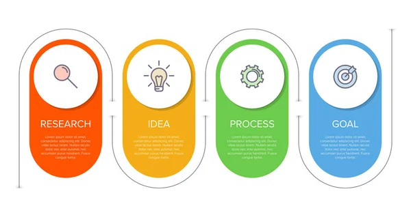 Infografisch ontwerp met pictogrammen en 4 opties of stappen. Dunne lijn vector. Infographics business concept. Kan gebruikt worden voor infographics, flowgrafieken, presentaties, websites, banners, drukwerk. — Stockvector