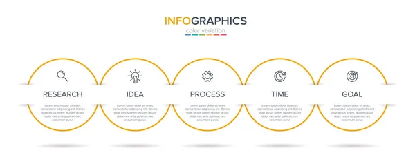 Infografik-Design mit Symbolen und 5 Optionen oder Schritten. Dünnlinienvektor. Infografik Geschäftskonzept. Kann für Informationsgrafiken, Flussdiagramme, Präsentationen, Websites, Banner, Druckmaterialien verwendet werden. — Stockvektor